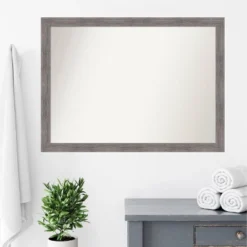 42" X 31" Non-Beveled Pinstripe Plank Gray Narrow Bathroom Wall Mirror - Amanti Art -Umbra Home Decor Shop GUEST 95692dff d232 463e a51f abb71764cb2e