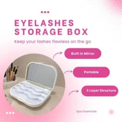 Spa Essentials False Eyelash Organizer Case With Mirror Mini Empty Eyelashes Travel Storage Box - Holds 3 Pairs - White