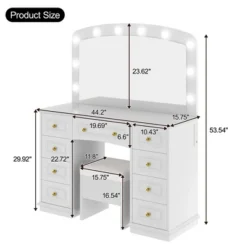 Makeup Vanity Desk Vanity Table Dressing Table With Cushioned Stool, 3-Mode Lighted Mirror, 9 Drawers & Charging Station, White - ModernLuxe -Umbra Home Decor Shop GUEST 967c925b aa3b 4b29 a1b7 c4f262e33be4