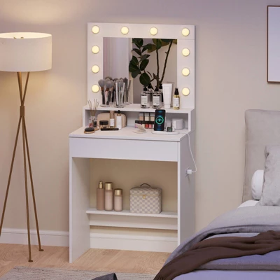 Costway Vanity Desk With Mirror And Lights With 3 Light Modes & Adjustable Brightness White 3 Costway Vanity Desk With Mirror And Lights With 3 Light Modes & Adjustable Brightness White - Image 3