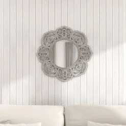 Farmhouse Wood Floral Carved Wall Mirror With Cutout Design White - Olivia & May -Umbra Home Decor Shop GUEST 97461f92 572e 4f3e ba58 4f1a4368068d