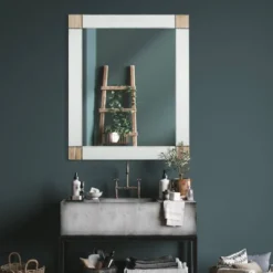 22" X 28" Rustic Wood Framed Wall Mirror With Inlaid Rope Whitewashed - Head West -Umbra Home Decor Shop GUEST 97528c5c 0079 4b60 864a 40aadc8260ab