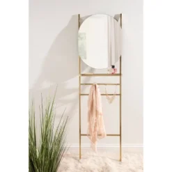 18" X 67" Noka Mirror Leaning Ladder Gold - Kate & Laurel: Capsule Shape, Storage Shelf, Wall Mounted -Umbra Home Decor Shop GUEST 97688a49 2a3f 48da a9f3 2c7b733dc339