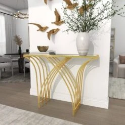 Metal And Mirror Art Deco Console Table Gold - Olivia & May -Umbra Home Decor Shop GUEST 98f5b753 6ff5 4057 b461 670ac3bf123e