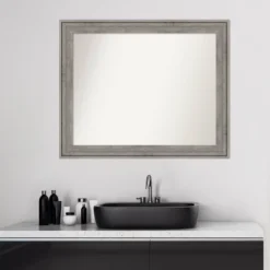 33" X 27" Non-Beveled Regis Barnwood Gray Wood Bathroom Wall Mirror - Amanti Art -Umbra Home Decor Shop GUEST 98f79728 cbca 4739 a168 d27ade65c5fc