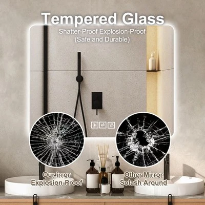 DOMETOUR LED Bathroom Mirror, Anti-Fog, Front And Backlit, 3 Colors, 5-Level Dimmable, Wall Mounted, Horizontal/Vertical 4 DOMETOUR LED Bathroom Mirror, Anti-Fog, Front And Backlit, 3 Colors, 5-Level Dimmable, Wall Mounted, Horizontal/Vertical - Image 4