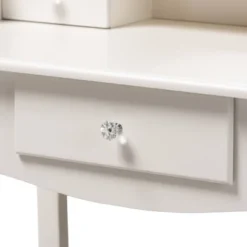 2pc Veronique White Finished Wood Vanity Table With Mirror And Ottoman White - Baxton Studio -Umbra Home Decor Shop GUEST 9ac7af92 0a16 4027 91ee 0308fb537e8b