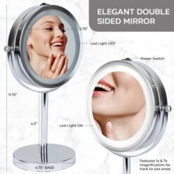 Elle Vanity Mirror With LED Lights 1x & 3x Magnification, Double-Sided LED Lighting Chrome Finish, Battery Operated 5.75-Inch Diameter