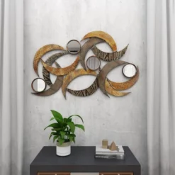 Metal Abstract Wall Decor With Round Mirror Accents Beige - Olivia & May -Umbra Home Decor Shop GUEST 9d6d8b78 55ce 441b 9cf3 28e40f61bedf