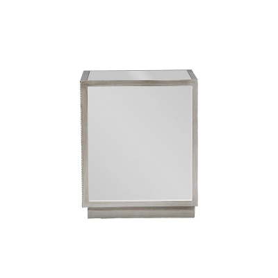 Currin Contemporary Mirror 3 Drawer Nightstand Silver - Baxton Studio 2 Currin Contemporary Mirror 3 Drawer Nightstand Silver - Baxton Studio - Image 2