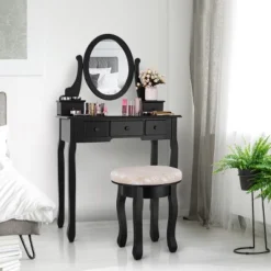 Costway Vanity Table Makeup Table Cushioned Mirror 5 Drawers Black 12 Costway Vanity Table Makeup Table Cushioned Mirror 5 Drawers Black -Umbra Home Decor Shop GUEST 9d83b4d6 36c8 49ec a05b 2e1f31fe3b60