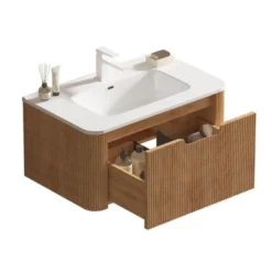 PexFix 30" Wall-Mounted Floating Solid Wood Bathroom Vanity With Mirror Modern Curved Edge Storage Bathroom Cabinet In Walnut With Ceramic Basin -Umbra Home Decor Shop GUEST 9dbefafe ef6a 4d42 84d7 e2887f998266