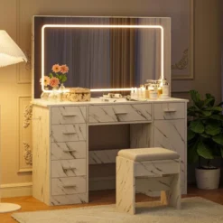 Vanity Desk With Large Mirror And Lights, Makeup Vanity With Charging Station, 3 Lighting Modes Adjustable Brightness -Umbra Home Decor Shop GUEST 9e6db173 bf85 4489 8750 6cb28d16012d