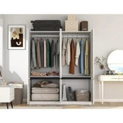 TIRAMISUBEST White 4-Door Wardrobe With Mirror - Freestanding Armoire Closet With 2 Hanging Rods For Bedroom Storage (74"H) -Umbra Home Decor Shop GUEST 9e6f09fc 98d2 4326 9d05 9d2d8c696bca