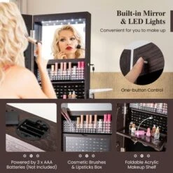 Tangkula 360° Swivel Jewelry Cabinet W/ Mirror Jewelry Storage Organizer Built-in Lights Dark Brown -Umbra Home Decor Shop GUEST 9f681c59 2184 40e7 aff0 8302ea0794f4