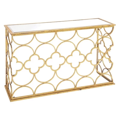 Metal And Mirror Quatrefoil Pattern Console Table Gold - Olivia & May 1 Metal And Mirror Quatrefoil Pattern Console Table Gold - Olivia & May