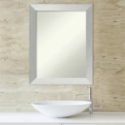 22" X 28" Non-Beveled Brushed Sterling Wood Bathroom Wall Mirror Silver - Amanti Art -Umbra Home Decor Shop GUEST a0e0466f 982a 4876 8591 5d627f5b775e