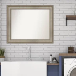 34" X 28" Non-Beveled Mezzanine Antique Narrow Wood Bathroom Wall Mirror Silver - Amanti Art -Umbra Home Decor Shop GUEST a1129744 350b 40be 9c8d 9e59371bfb61