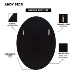 ANDY STAR Modern Decorative 22 X 30 Inch Oval Wall Mounted Hanging Bathroom Vanity Mirror With Stainless Steel Metal Frame, Matte Black -Umbra Home Decor Shop GUEST a189d7fc a022 4376 9da7 8406a62a99c0