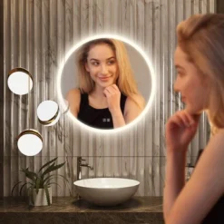 HOMLUX Dimmable Round Frosted Edge Bathroom Mirror With Memory, Auto-off Anti-fogging And 3 Color Temperature -Umbra Home Decor Shop GUEST a2c480af cf9c 4dee a7a3 96dd9e87eeb1