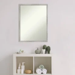 19" X 25" Non-Beveled Shiplap White Narrow Wood Bathroom Wall Mirror - Amanti Art -Umbra Home Decor Shop GUEST a3713e16 915f 41fc ae2a b31e4323e9d4