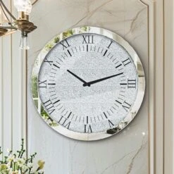 Sparkly Wall Clock Mirror Crushed Diamond Silver Crushed Crystal Filled 24x24 In -Umbra Home Decor Shop GUEST a3c5e3e0 564f 4df0 96ee 2943af512707