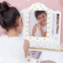 Fashion Polka Dot Gisele Play Vanity Set With Led Mirror White/Gold - Teamson Kids -Umbra Home Decor Shop GUEST a4f1b160 8651 492a 8ec6 c1584c296ea1