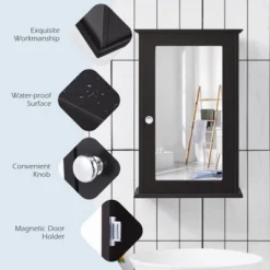 Costway Bathroom Wall Cabinet Single Mirror Door Cupboard Storage Medicine Cabinet Wood Shelf GreyBrown -Umbra Home Decor Shop GUEST a66defe7 94e0 4d1c b8dc a6278ab58fae