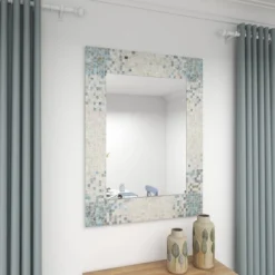 Mother Of Pearl Handmade Mosaic Wall Mirror With Blue Corners Cream - Olivia & May -Umbra Home Decor Shop GUEST a6958236 57e8 4da2 a0c2 655b512d2a47