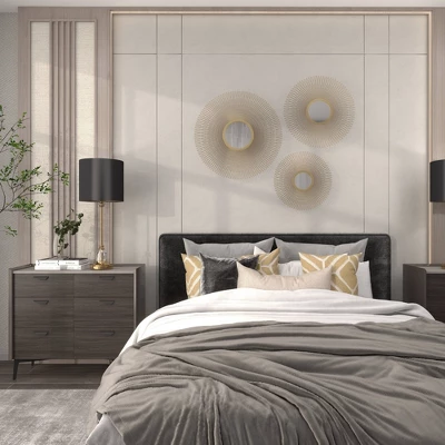 Metal Sunburst Round Wall Decor With Mirror Accent Set Of 3 Gold - Olivia & May 11 Metal Sunburst Round Wall Decor With Mirror Accent Set Of 3 Gold - Olivia & May - Image 11