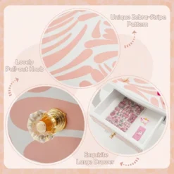 Costway Kid Vanity Set Wooden Makeup Table Stool Tri-Folding Mirror Zebra-Stripe Pink -Umbra Home Decor Shop GUEST a7c98b28 9b88 408e 8aca d1133149e971