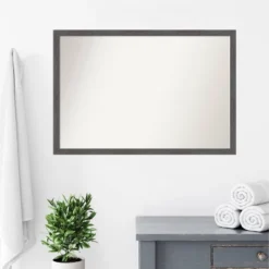 38" X 26" Non-Beveled Pinstripe Plank Gray Thin Bathroom Wall Mirror - Amanti Art -Umbra Home Decor Shop GUEST a81c232b 362d 4888 bb1b dc65d6791281