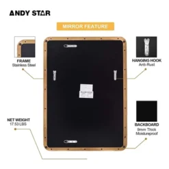ANDY STAR Modern Decorative 22 X 30 Inch Rectangular Wall Mounted Hanging Bathroom Vanity Mirror With Stainless Steel Metal Frame, Brushed Gold -Umbra Home Decor Shop GUEST a836dfdc 7c1e 4878 8081 2a543c6c208e