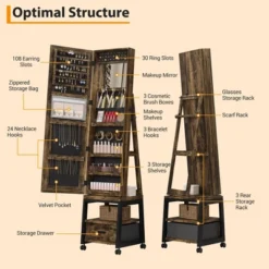 66" Full Length Mirror Jewelry Cabinet, Lockable Standing Armoire Organizer With Storage Drawer, Back Shelf, 360° Swivel Base & Wheels -Umbra Home Decor Shop GUEST a847bfe4 cb22 49a0 ab36 32efacc4fab4