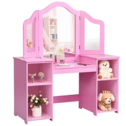 Costway Vanity Table Set Makeup Dressing Kids Girls Study Table Tri Folding Mirror WhitePink -Umbra Home Decor Shop GUEST a9e084a4 8665 46b7 b704 7d5a0da74c60