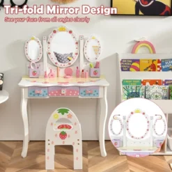 Costway Kids Vanity Princess Makeup Dressing Table Chair Set W/ Tri-fold Mirror White -Umbra Home Decor Shop GUEST a9f40336 37e6 4bac a59e 85f2e8a3e0a8
