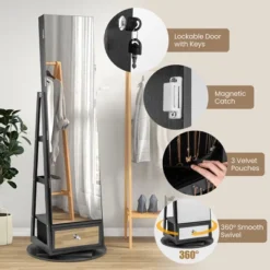 Tangkula 360° Swivel Jewelry Cabinet W/ Mirror Jewelry Storage Organizer Built-in Lights Black -Umbra Home Decor Shop GUEST aadcfcef ab90 49ad 9d6d 6fdd16a63056