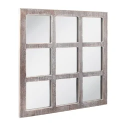 23.5" X 23.5" Rustic 9-Panel Window Pane Decorative Wall Mirror White - Stonebriar Collection