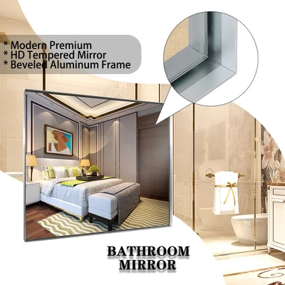 40x30inch Silver Rectangular Wall-mounted Beveled Bathroom Mirror,Square Angle Metal Frame Wall Mounted Bathroom Mirrors For Wall 9 40x30inch Silver Rectangular Wall-mounted Beveled Bathroom Mirror,Square Angle Metal Frame Wall Mounted Bathroom Mirrors For Wall - Image 9