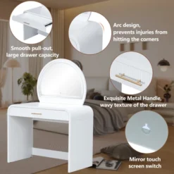 40"W Dressing Table Vanity Table Makeup Table With Touch Screen Lighted Mirror And Large Drawe, White-ModernLuxe -Umbra Home Decor Shop GUEST ac5c6f65 370c 408c a7ac 005591a36d77