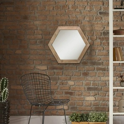 23.8" X 20.7" Wooden Hexagon Wall Mirror Brown - Stonebriar Collection 5 23.8" X 20.7" Wooden Hexagon Wall Mirror Brown - Stonebriar Collection - Image 5
