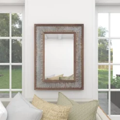 Wood Wall Mirror With Embossed Metal Gray - Olivia & May -Umbra Home Decor Shop GUEST acb13fa2 c930 4d2b 9543 3c065a769370