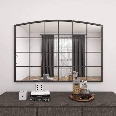 Metal Window Pane Inspired Wall Mirror With Arched Top Black - Olivia & May 11 Metal Window Pane Inspired Wall Mirror With Arched Top Black - Olivia & May - Image 11