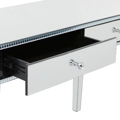 Glam Mirror And Wood Console Table Desk Silver - Olivia & May 3 Glam Mirror And Wood Console Table Desk Silver - Olivia & May - Image 3