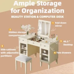 ModernLuxe Makeup Vanity Desk With Flip-Top Mirror, Stool, Drawer & Cabinet, White Vanity Table Dressing Table Multi-Functional Computer Writing Desk -Umbra Home Decor Shop GUEST aefbc995 1eb5 4806 9d3b 34e9f3acc723