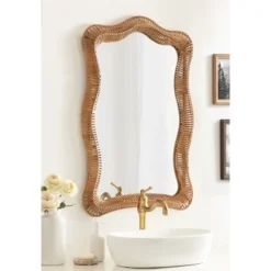 Kate & Laurel All Things Decor 26"X38" Rashana Rattan Wall Mirror Natural -Umbra Home Decor Shop GUEST afd173c6 aac2 4769 875a b701890436db