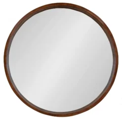 36" Hutton Round Wall Mirror Walnut Brown - Kate & Laurel All Things Decor