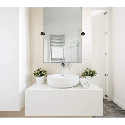 Hamilton Hills 24" X 36" Frameless Pivot Mirror With Round Bronze Wall Brackets 1 Hamilton Hills 24" X 36" Frameless Pivot Mirror With Round Bronze Wall Brackets