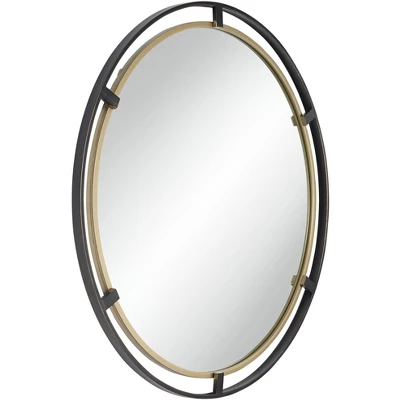 Uttermost Crest Round Vanity Decorative Wall Mirror Rustic Distressed Bronze Antiqued Gold Metal Frame 34" Wide For Bathroom Bedroom Living Room House 4 Uttermost Crest Round Vanity Decorative Wall Mirror Rustic Distressed Bronze Antiqued Gold Metal Frame 34" Wide For Bathroom Bedroom Living Room House - Image 4