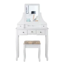 Tangkula Rotatable Mirror Vanity Set Makeup Dressing Table And Stool W/ 5 Drawers -Umbra Home Decor Shop GUEST b2195450 8a0d 4e22 99a3 7251ec8c85e5